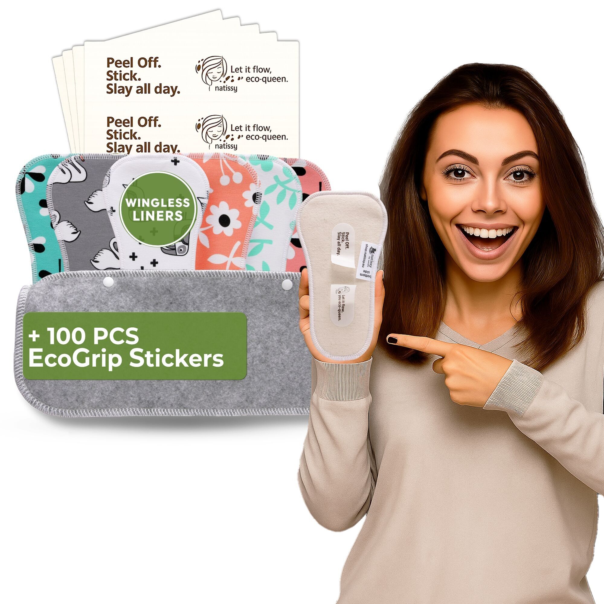 Wingless Camel Toe Slipeinlagen mit Klebeaufkleber (klein, 7er-Pack) – Blumen