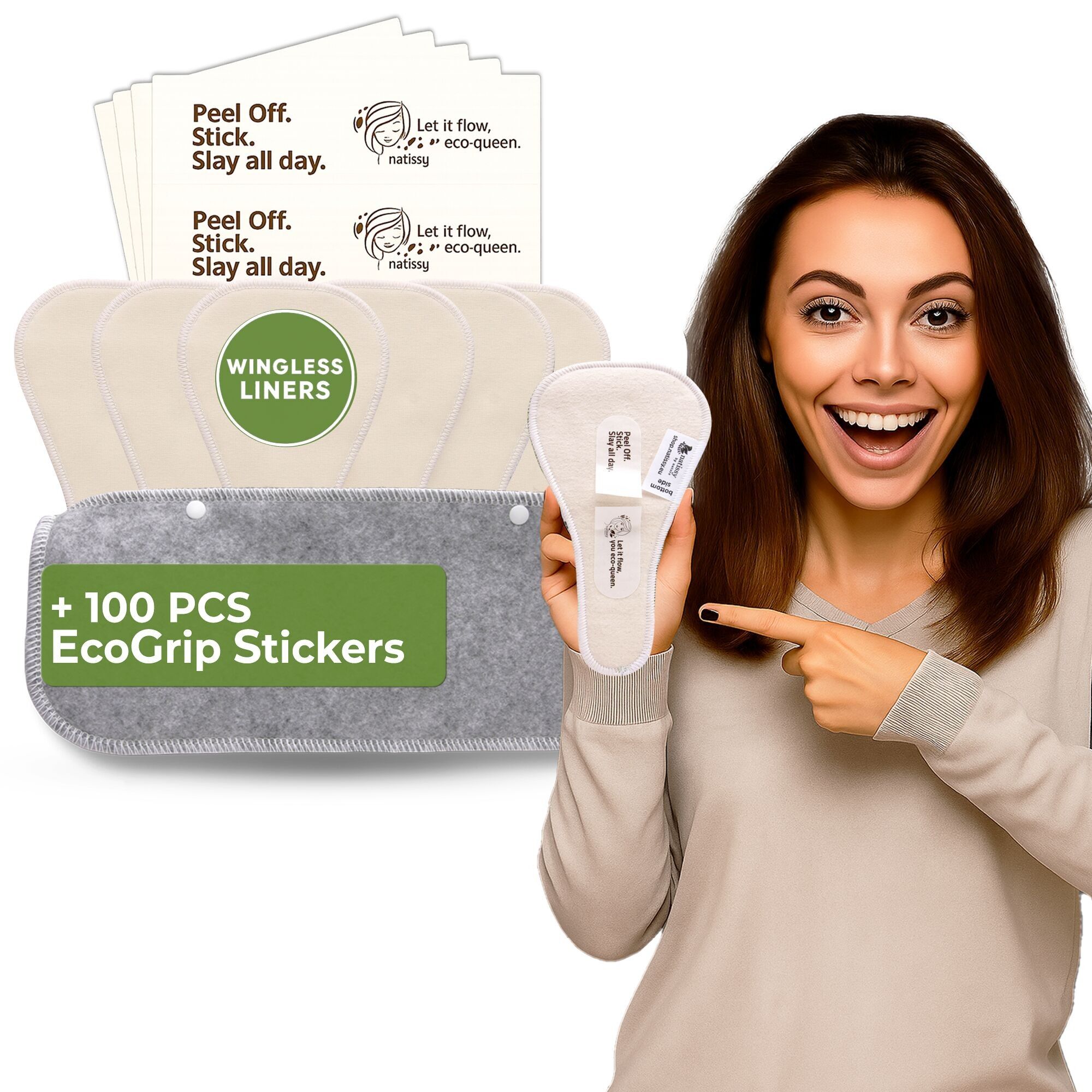 Flügellose Camel Toe Slipeinlagen mit Klebeaufkleber (TANGA, 7er-Pack) – Natur, ungebleicht