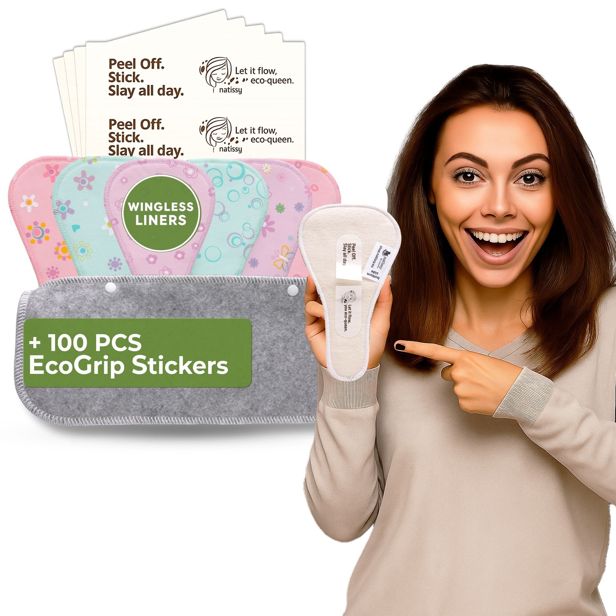 Wingless Camel Toe Slipeinlagen mit Klebeaufkleber (TANGA, 7er-Pack) - Pastell