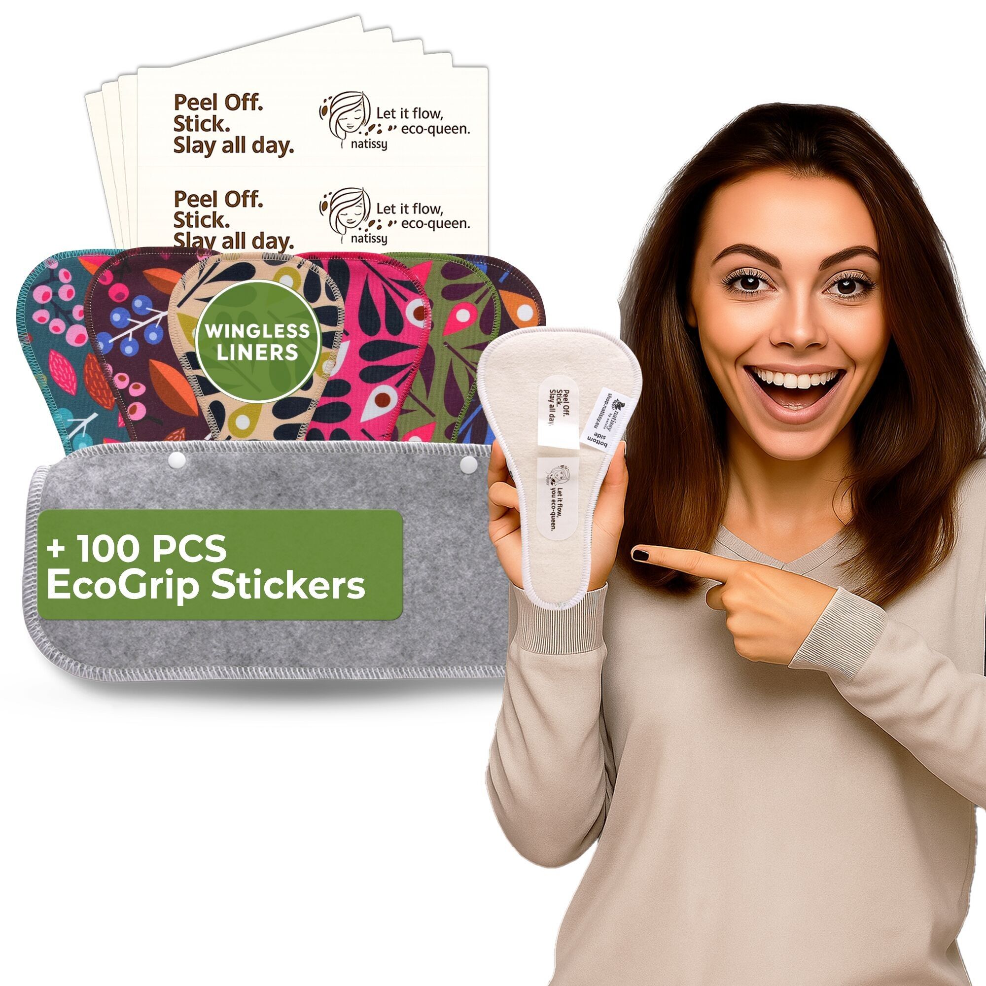 Wingless Camel Toe Slipeinlagen mit Klebeaufkleber (TANGA, 7er-Pack) - Blume