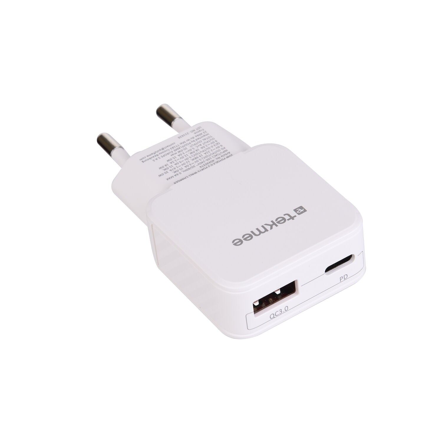 Schlankes 2-Port-USB- und Typ-C-Wandladegerät – 20 W