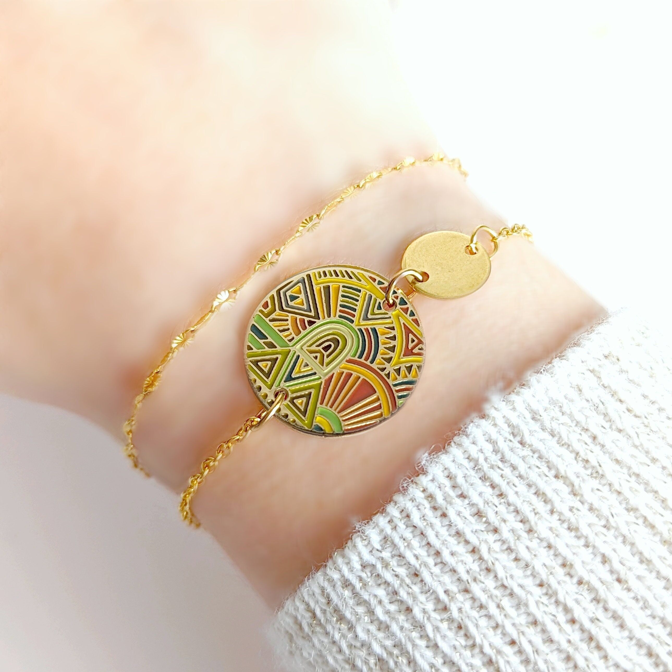 Pulsera de oro marrón y verde anís para mujer