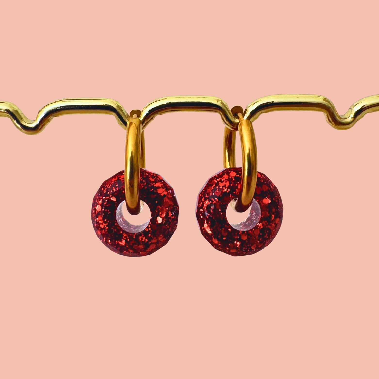 Interchangeable Hoop Earrings - Balls - Red