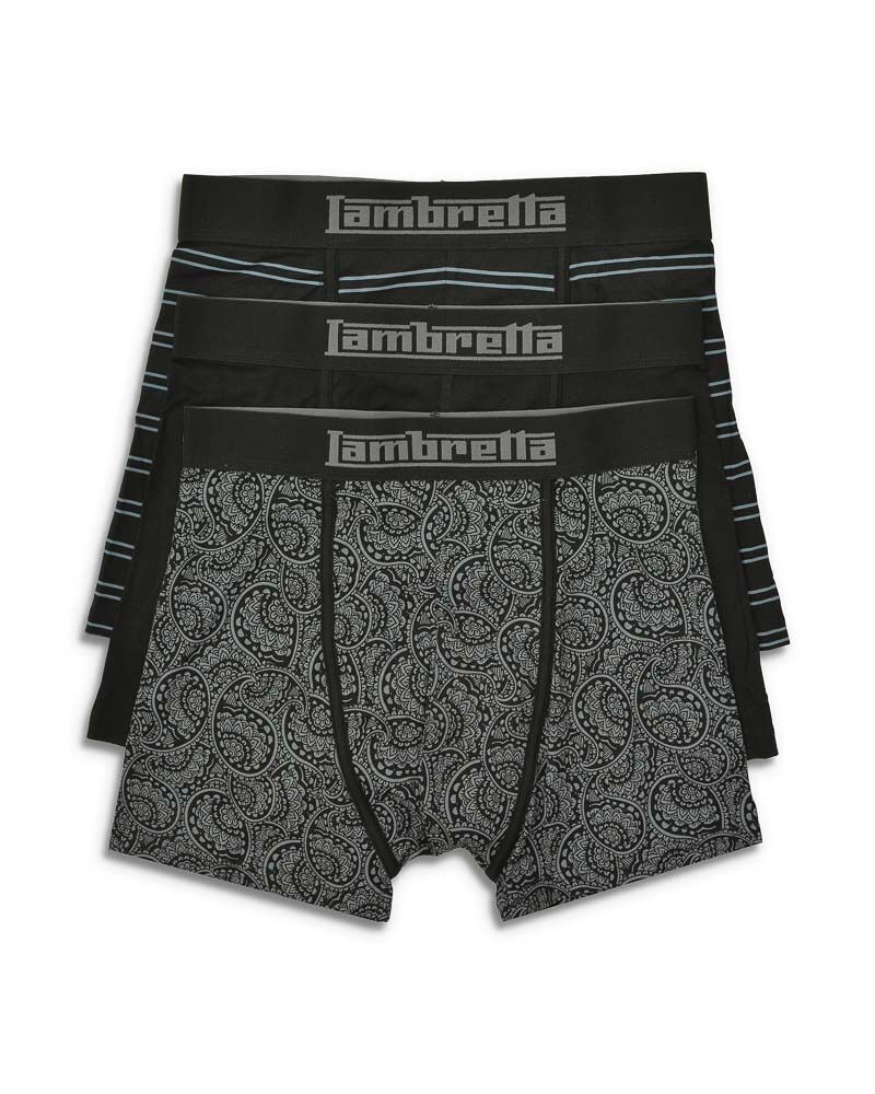 Confezione da 3 boxer Paisley neri/grigi