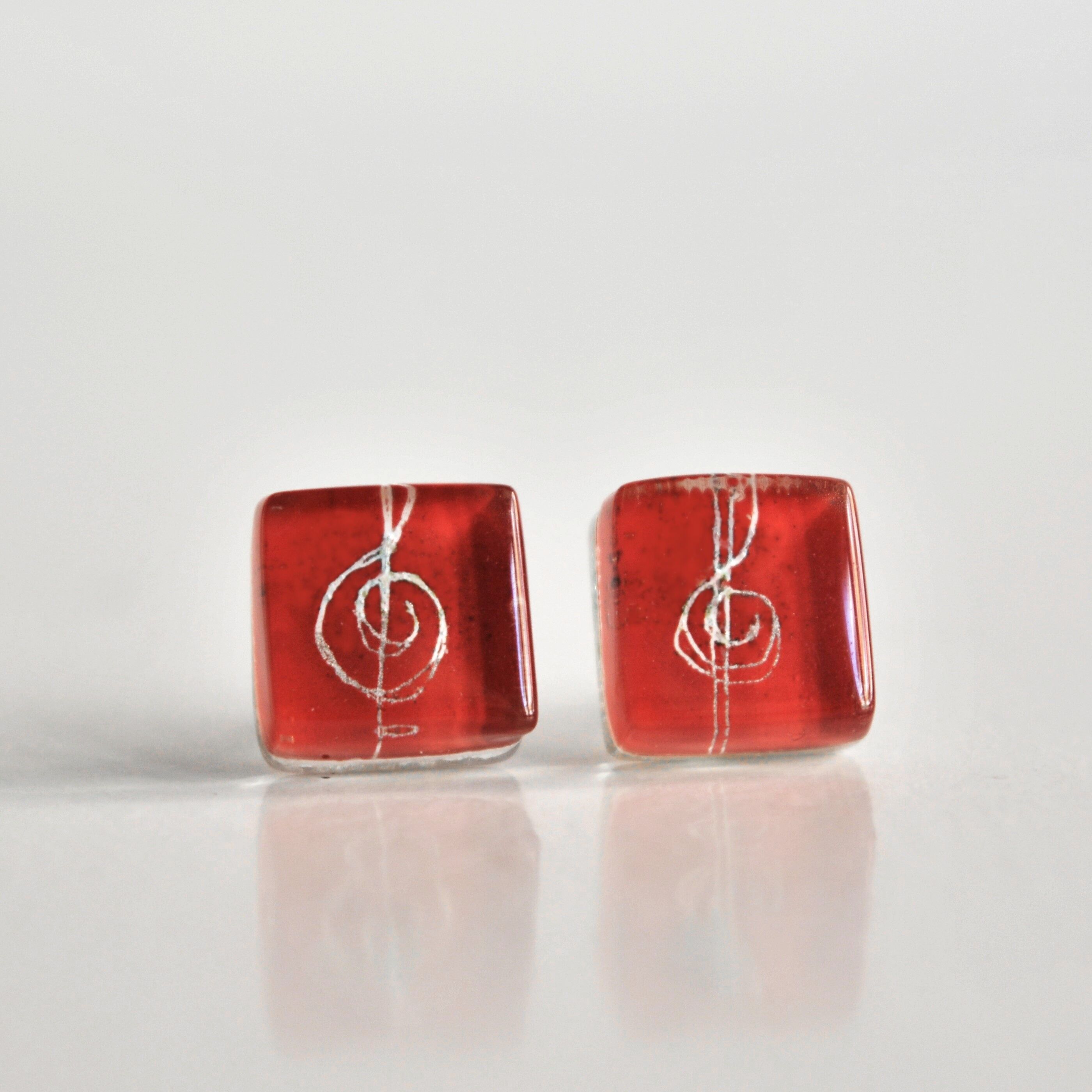 Pendientes Music color rojo, Vidrio y plata de ley 925