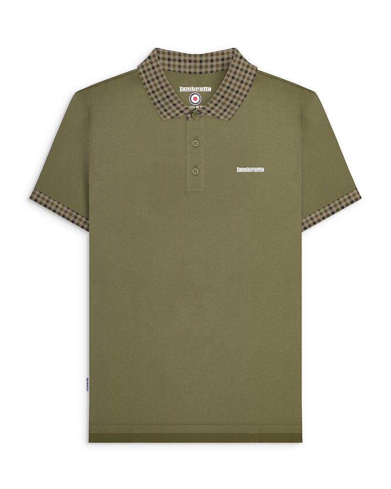 Poloshirt mit Gingham-Kragen AW25 Khaki