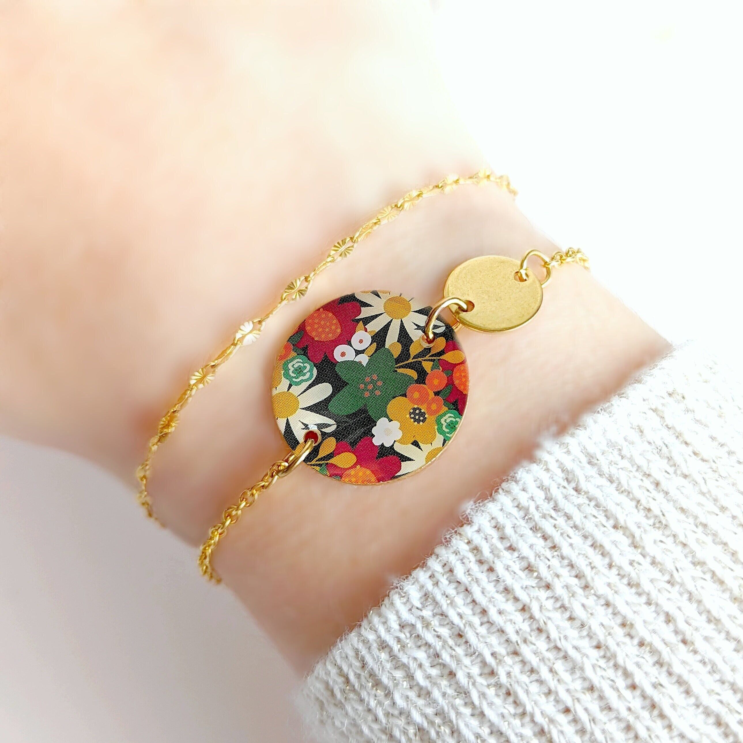 Pulsera de flores de colores para mujer - Oro o Plata