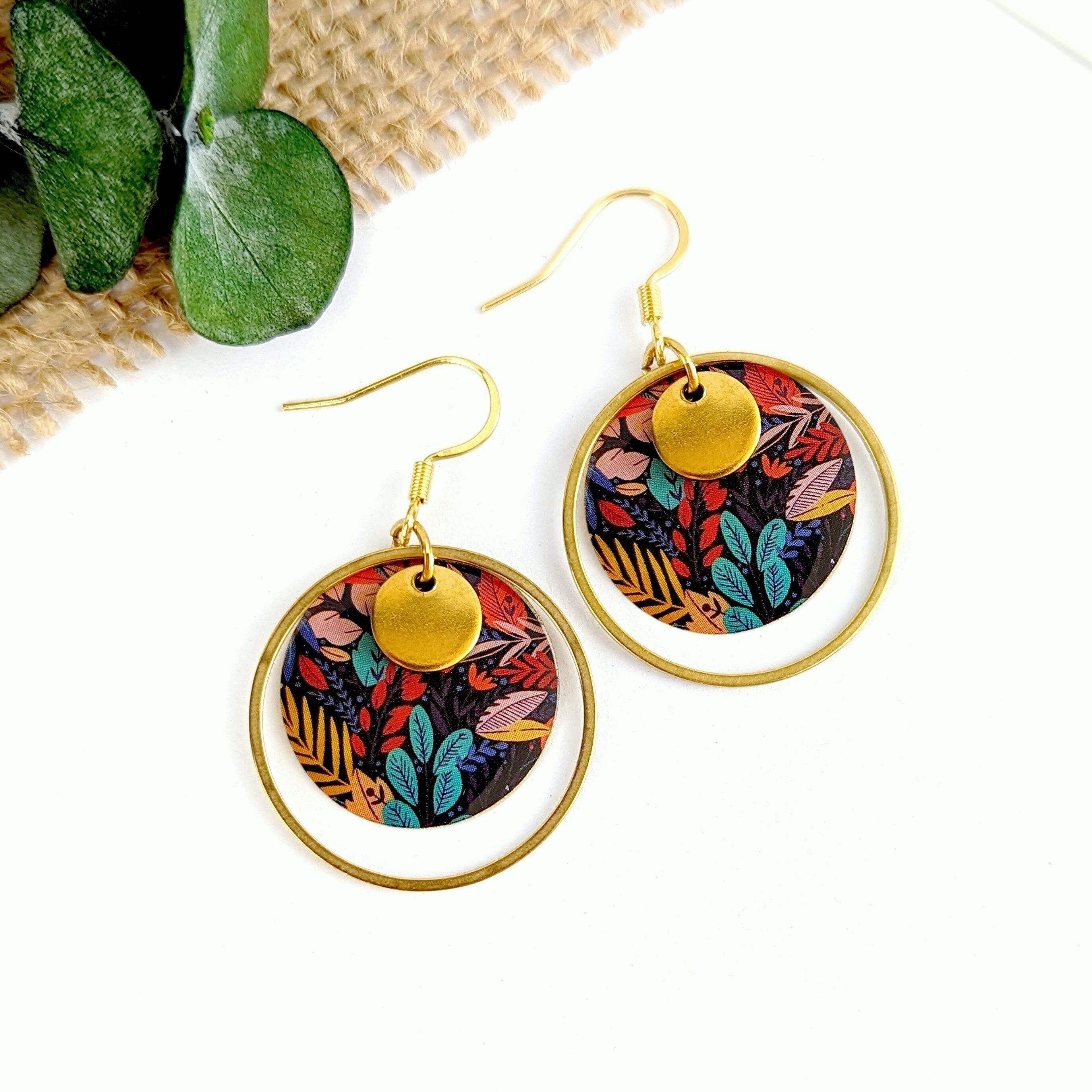 Boucles d'oreilles multicolores pour femme style bohème chic à fleurs, idée cadeau pour elle, bijoux fantaisie coloré et original