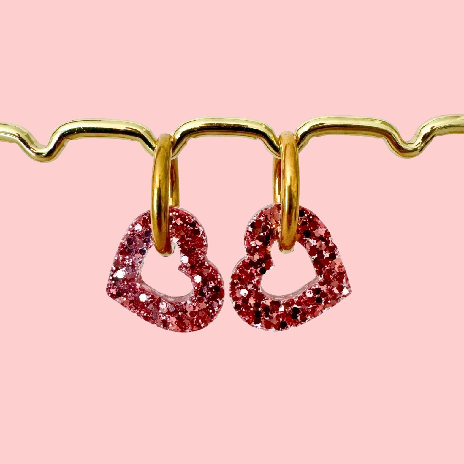 Glitter Earrings - Hearts - Pink