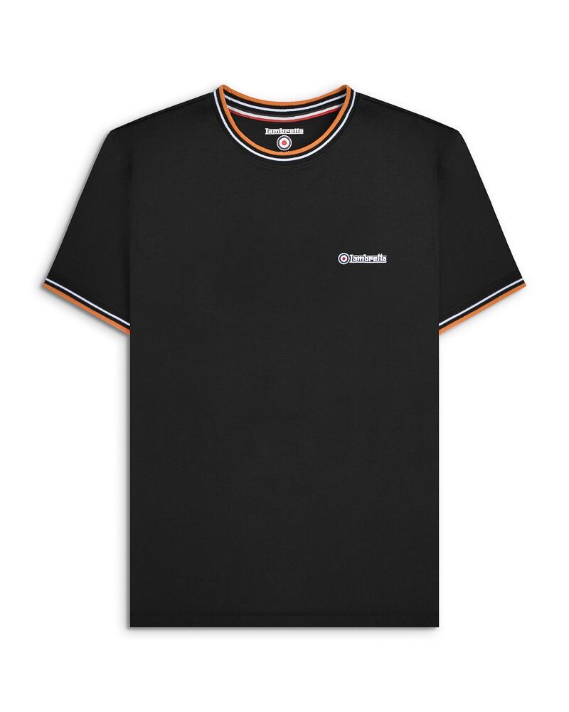 Piqué-T-Shirt mit Streifen, Schwarz, Weiß/Orange, AW25