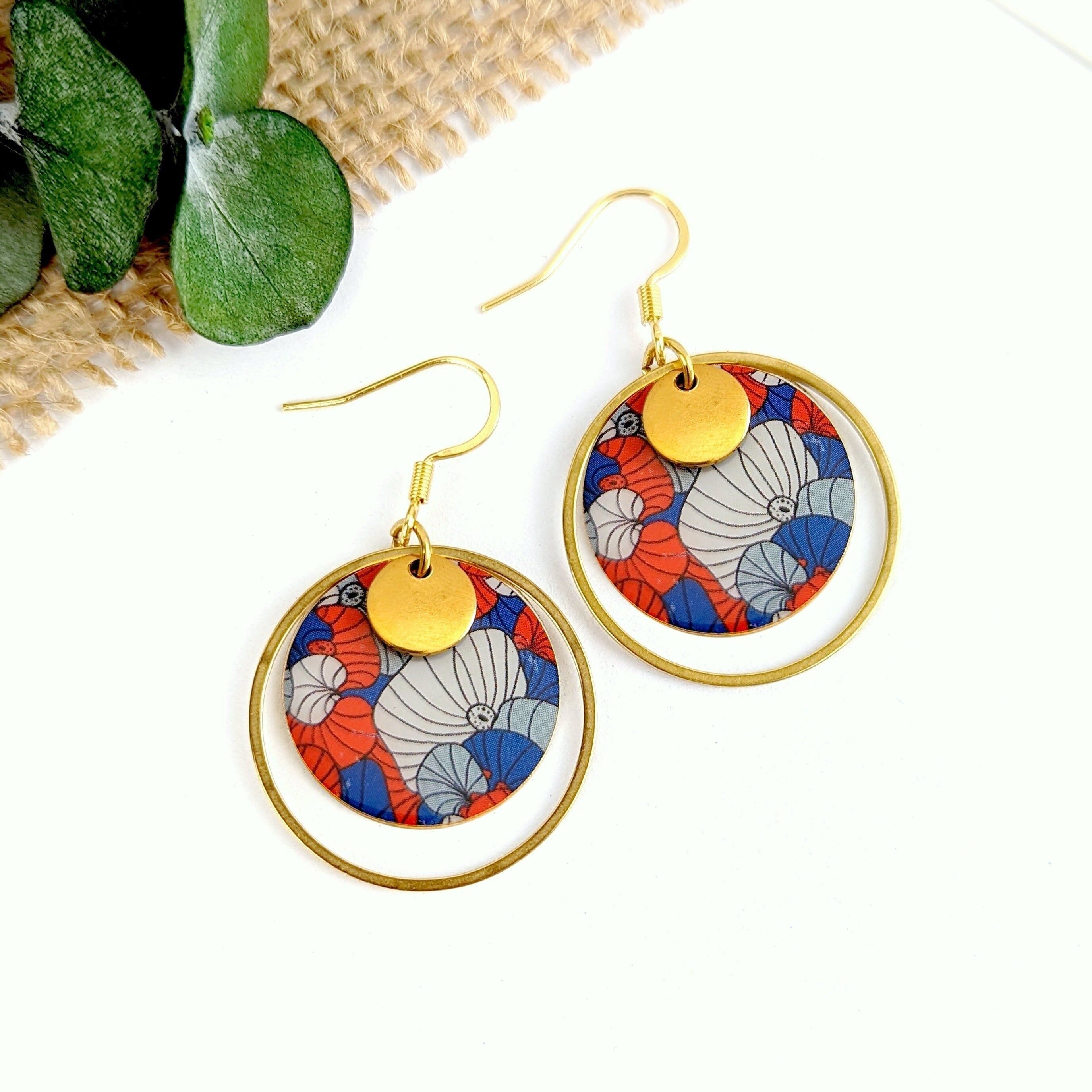 Japanese earrings for women blue and red