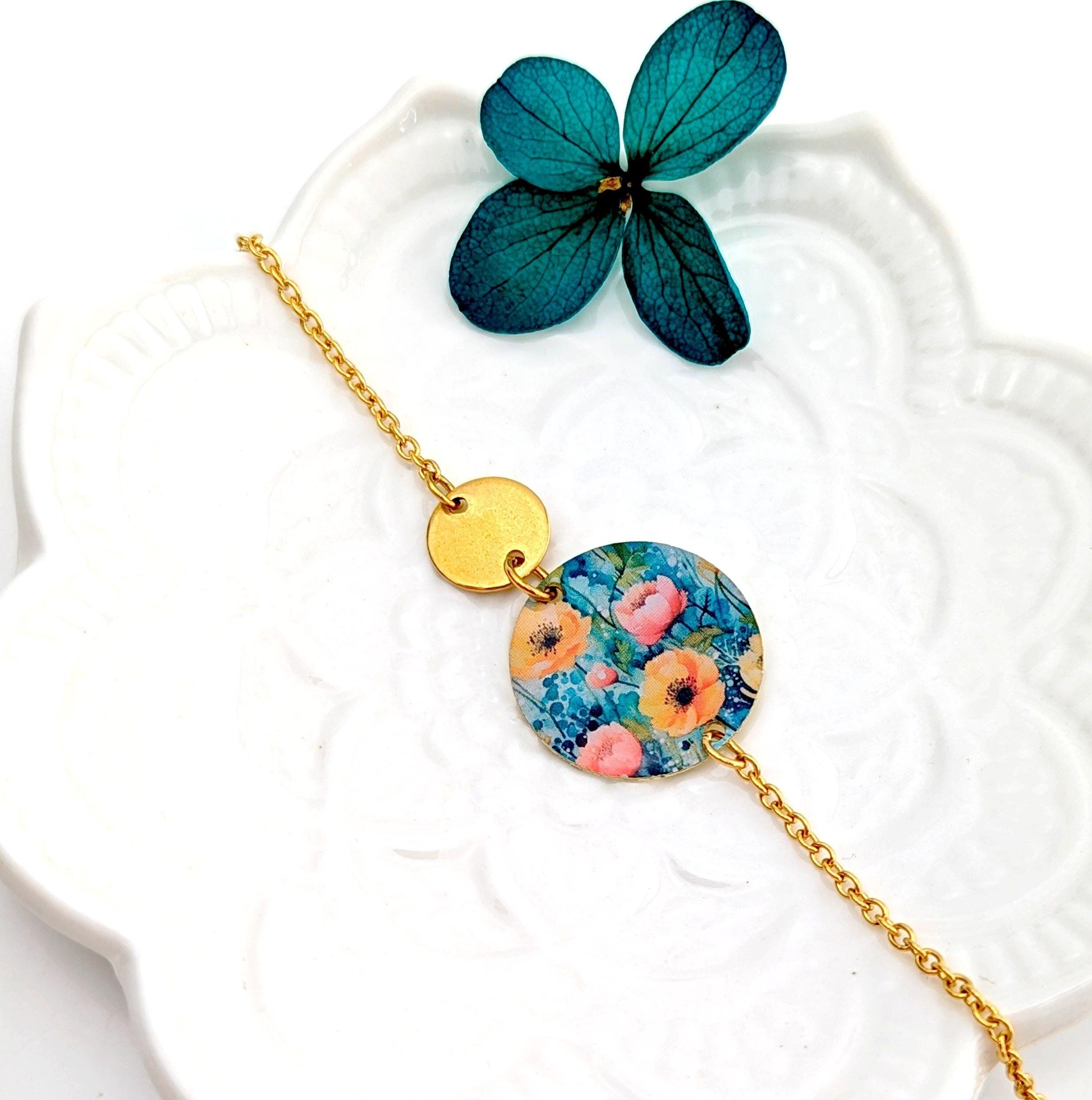 Braccialetto boho chic multicolore con fiori per donna