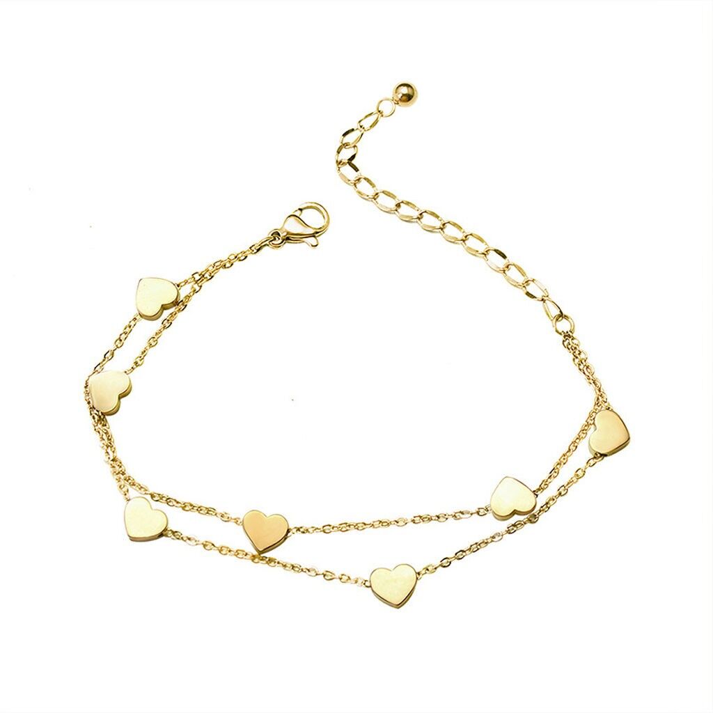 Pulsera de dos cadenas con colgante de corazón en oro