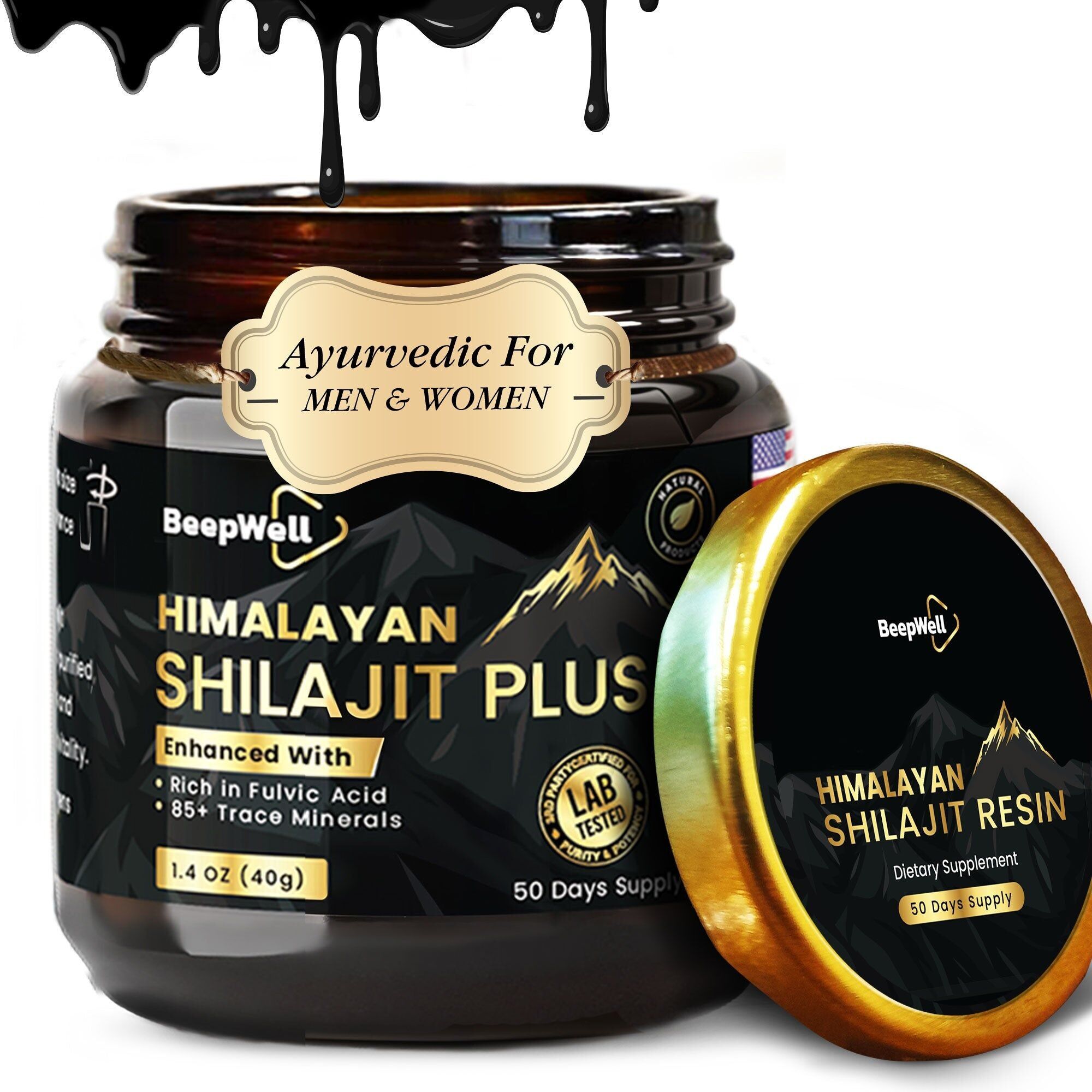 Resina de Shilajit Natural del Himalaya Beepwell – Rica en ácido fúlvico y oligoelementos – Con ashwagandha y pimienta negra – Suplemento natural para la resistencia y la vitalidad – 40 g (50 raciones)