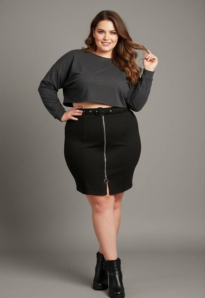 Jupe zippée noir grande taille (J202)