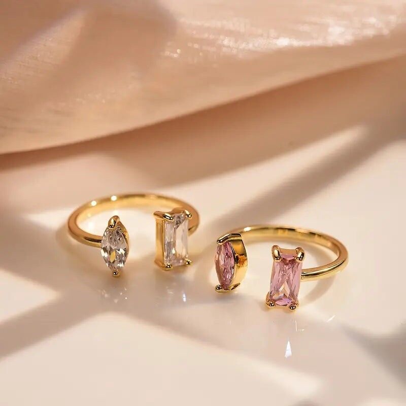 Bague ajustable en oxyde de zirconium - Bijou géométrique tendance pour femme