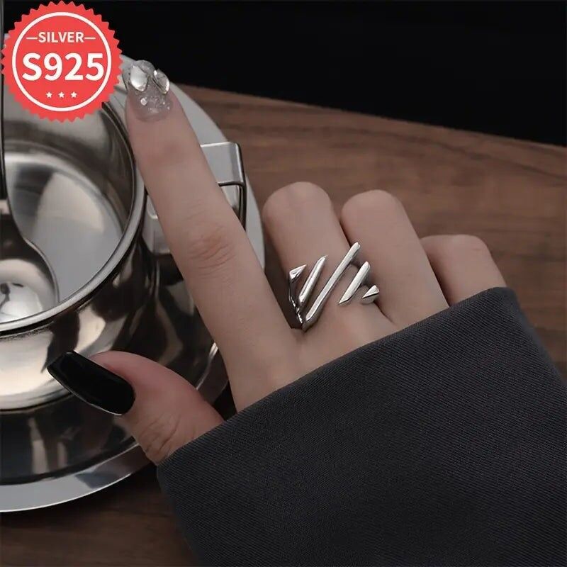 Bague en argent 925 à rayures géométriques creuses, bijoux fantaisie