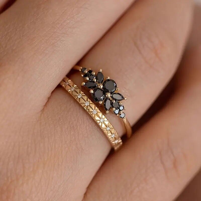 Couples Rings Black Zirconia Copper Wedding Anniversary Bands