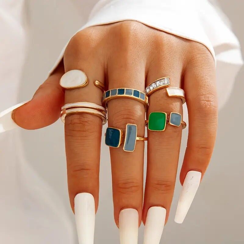 Set di anelli impilabili colorati - Anelli geometrici da donna