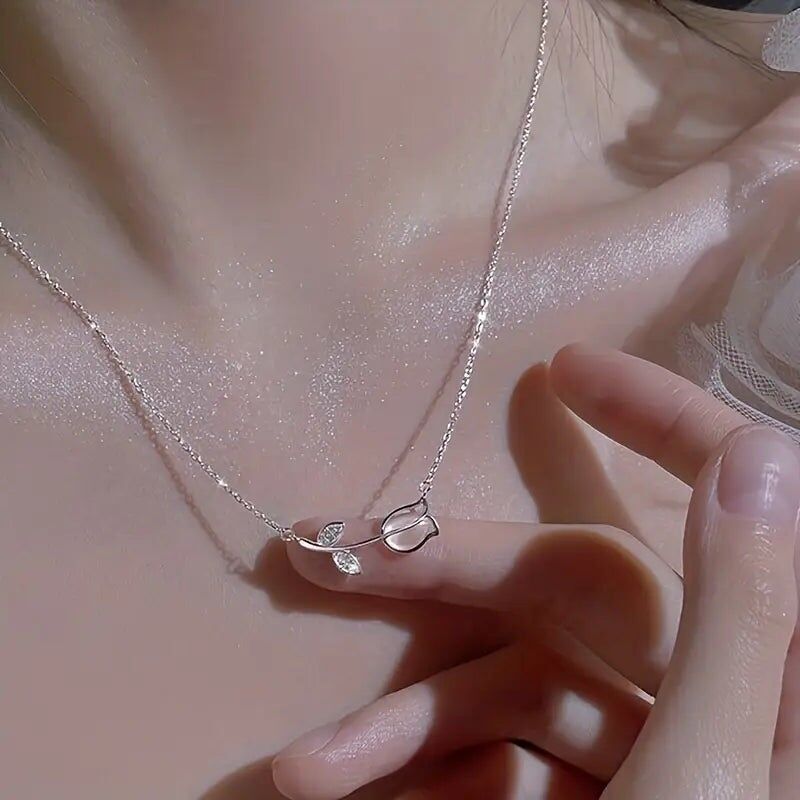 Zirkon-Tulpenanhänger-Halskette - Damenschmuck