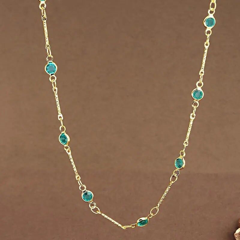 Türkis Halskette Blau Zirkonia Perlenkette Eleganter Schmuck
