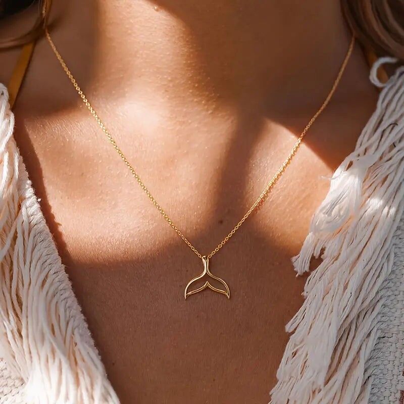 14K Gold Fischschwanz Halskette - Eleganter Anhänger Schmuck