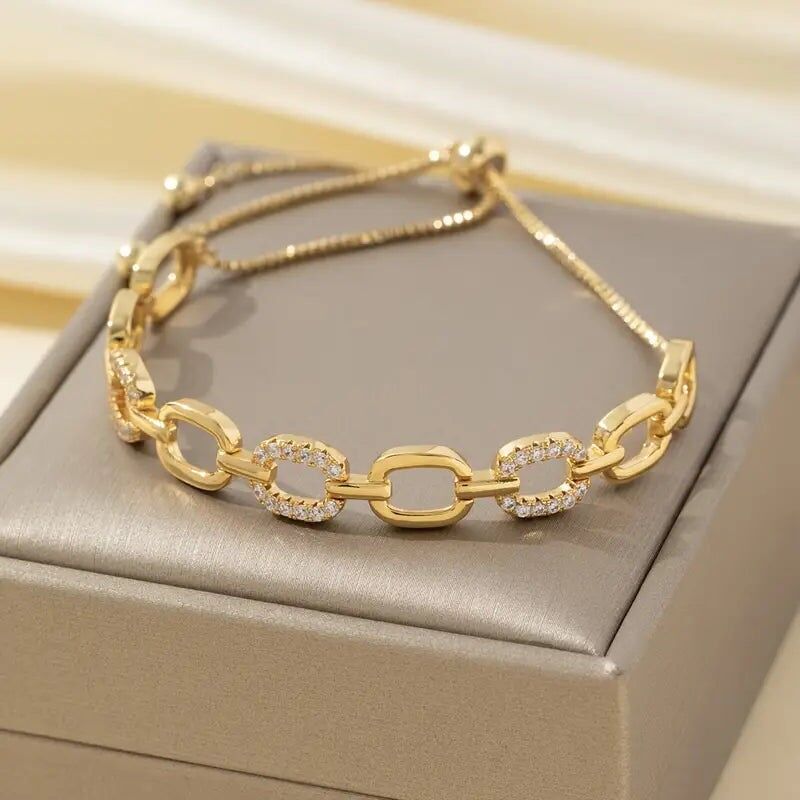 Pulsera de cobre con circonitas para mujer - Joyería chapada en oro