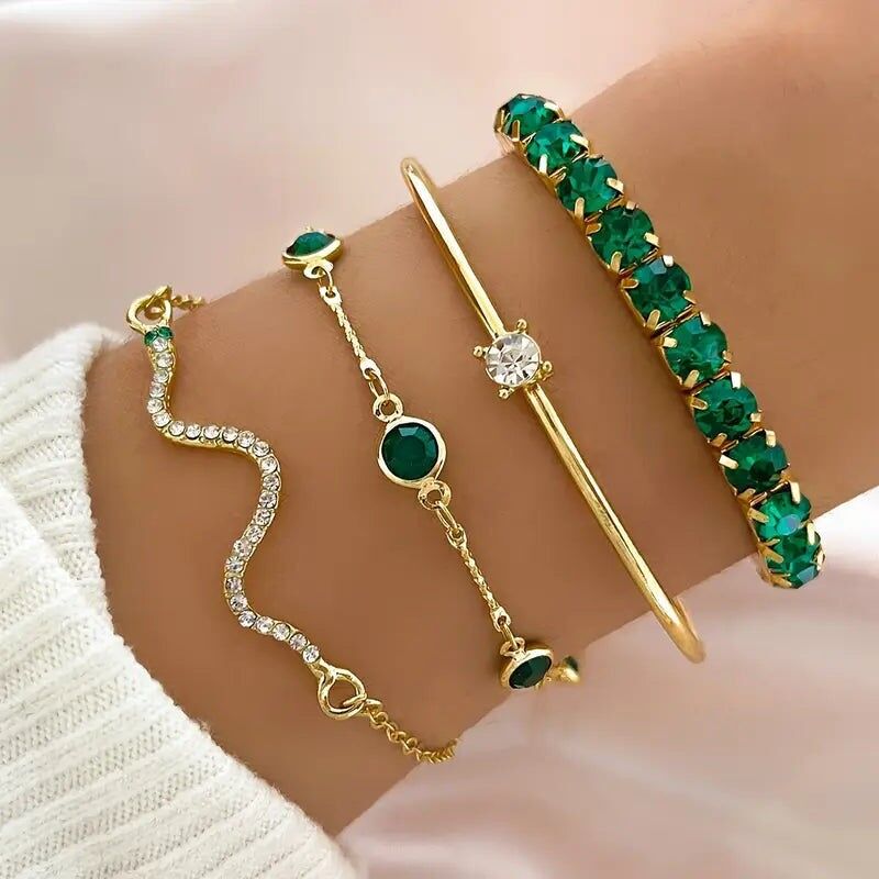 Set di braccialetti con serpente in pietra preziosa verde da donna