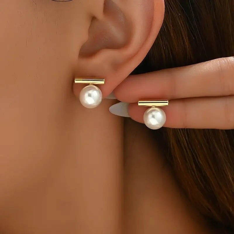 Boucles d'oreilles clous en perles d'argent - Cadeau minimaliste pour femme