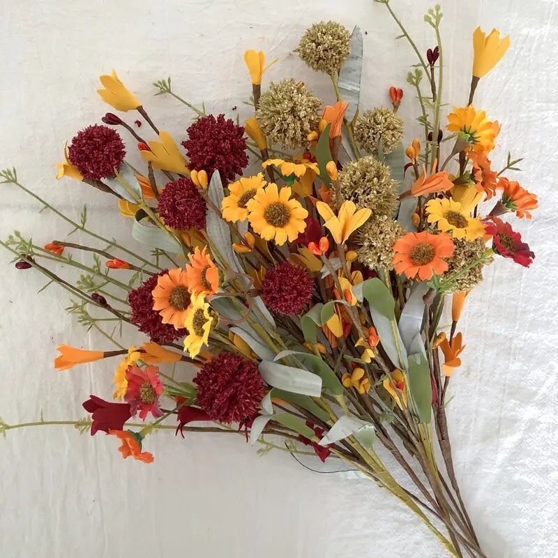 Artificial Autumn Flowers 6-Pack: White Hydrangea, Daisy, DIY Decor