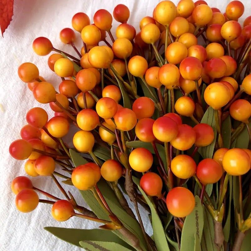 Fall Berry Stems - 50pcs Orange Red Artificial Flowers Thanksgiving Halloween