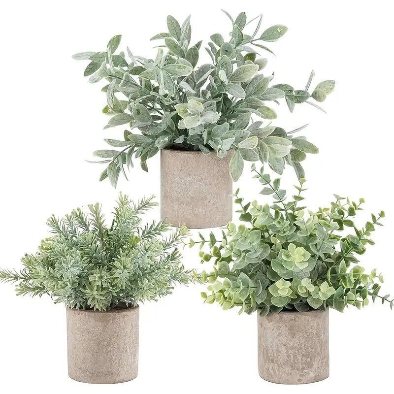 Artificial Eucalyptus Potted Plants Set - Small Faux Decor