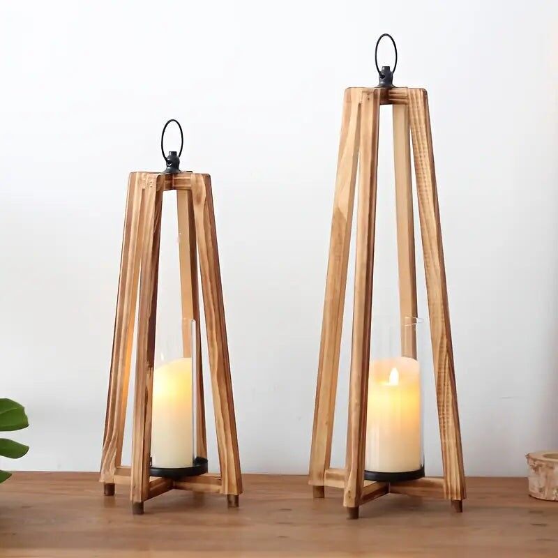 Vintage Wood Candle Holders - Rustic Lanterns Home Decor