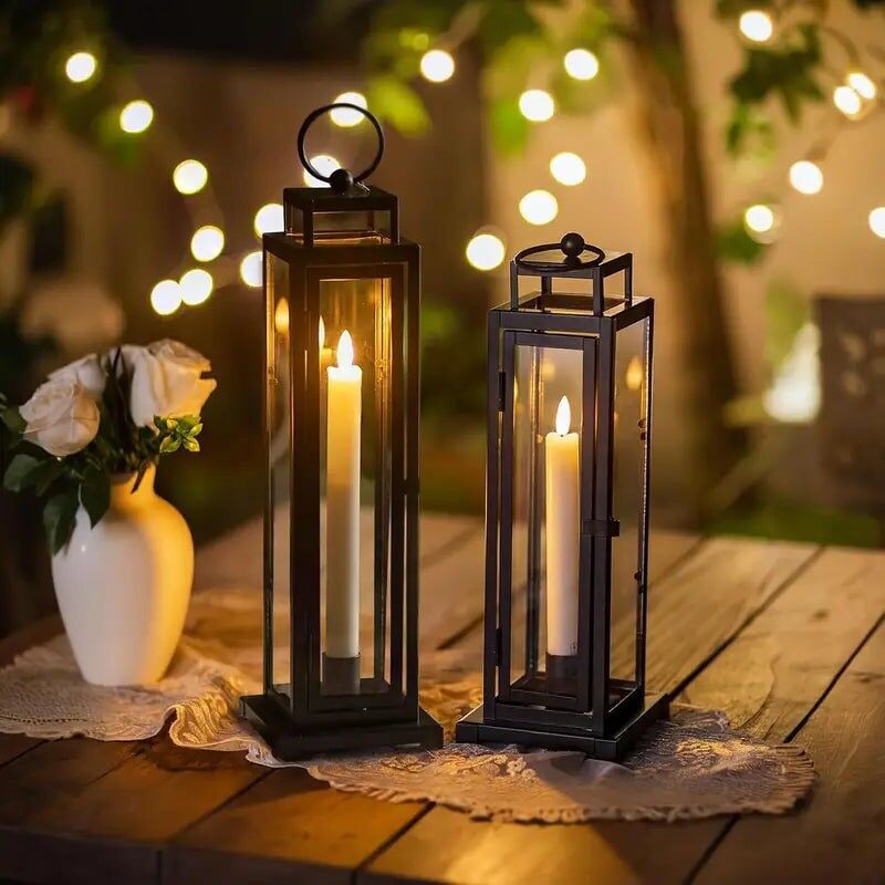 Black Lantern Set (2) - Indoor Outdoor Candle Holders