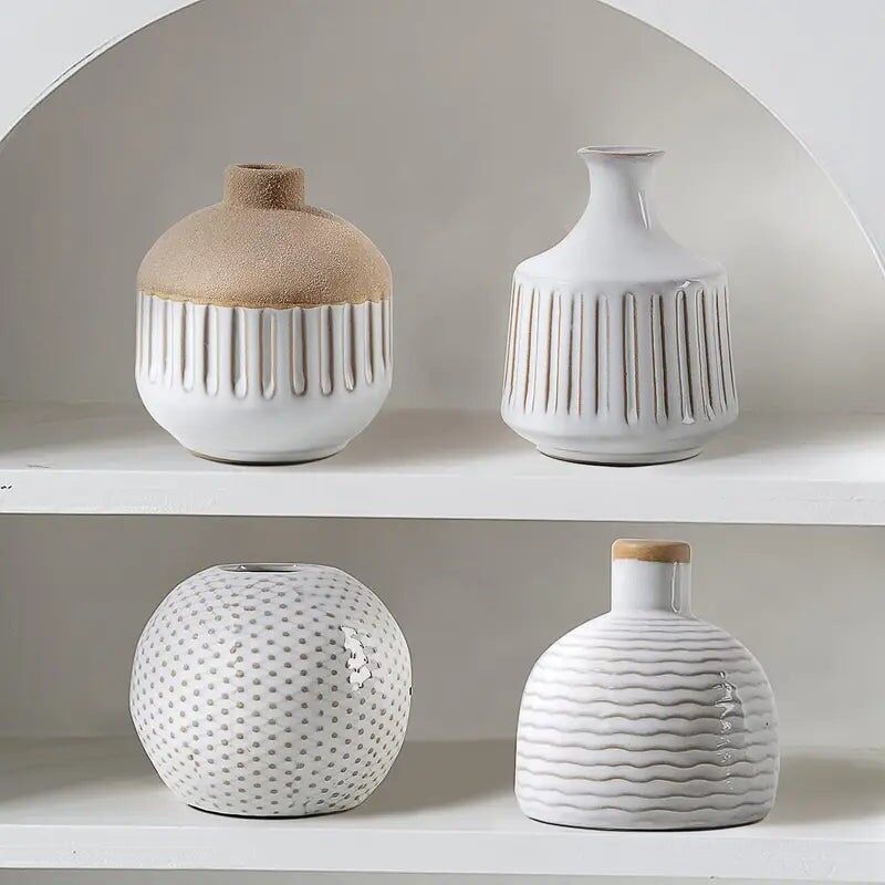 Ensemble de vases en céramique Boho - Décor géométrique minimaliste