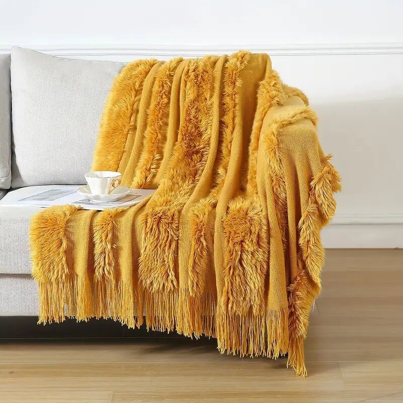 Chunky Knit Throw Blanket - Acrylic, Tassels, Lightweight, Washable
