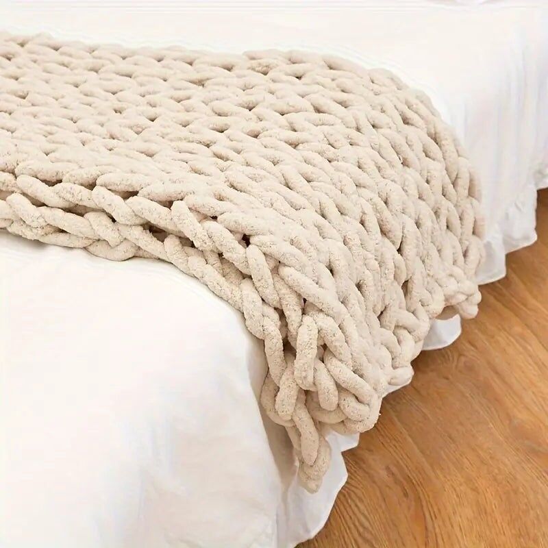 Chunky Knit Blanket - Cozy Chenille Throw for Sofa, Home Decor, Travel