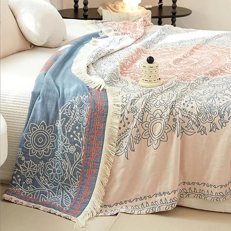Gauze Blanket with Tassels - Lightweight Throw, Bedspread, Cooling Summer
