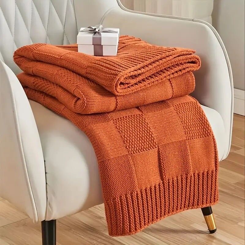 Orange Knit Throw Blanket - Soft, Washable, Versatile