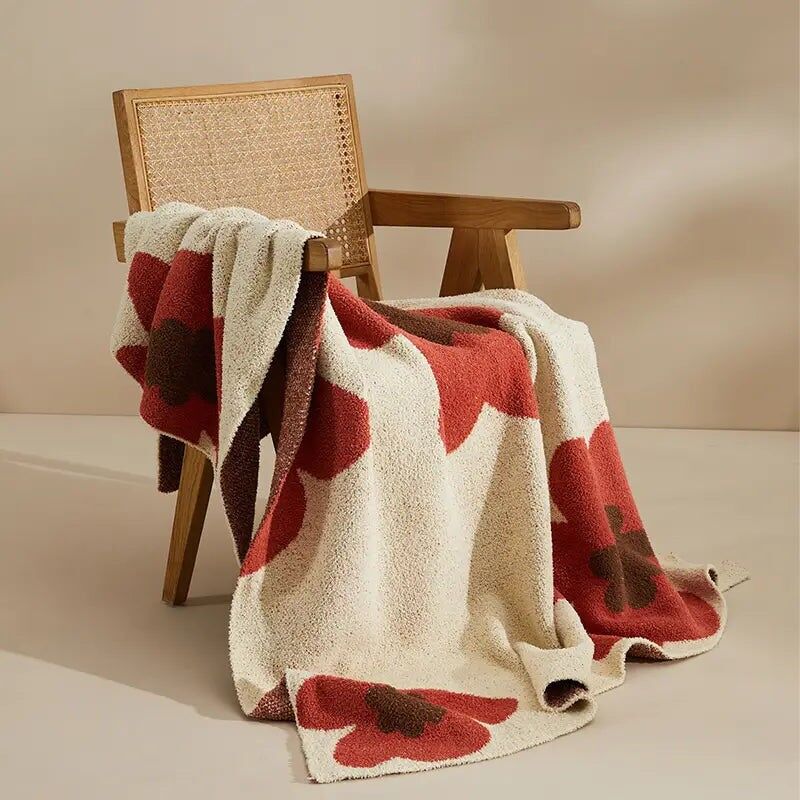 Floral Knit Throw Blanket - Soft Warm Polyester, Machine Washable