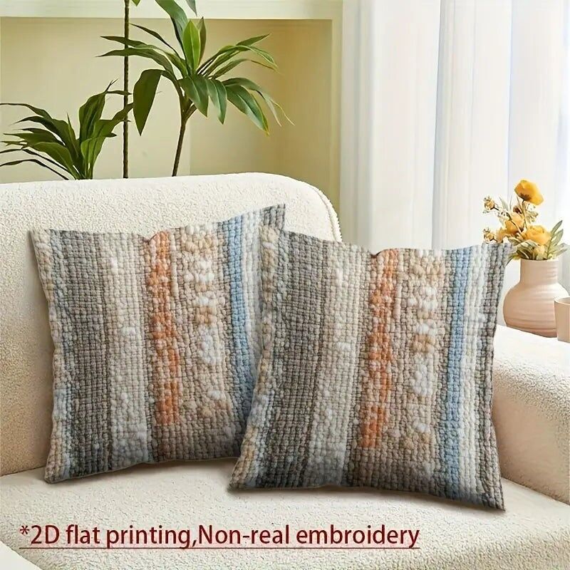 Federe per cuscini a righe, confezione da 2 - Beige, Blu e Arancione - Decorazione per il soggiorno