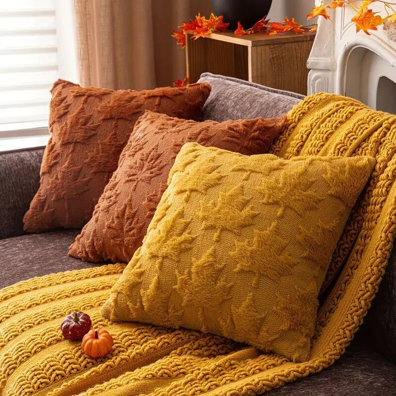 Federe per cuscini con foglie d'acero 45x45 cm - Federe per cuscini con decorazioni autunnali