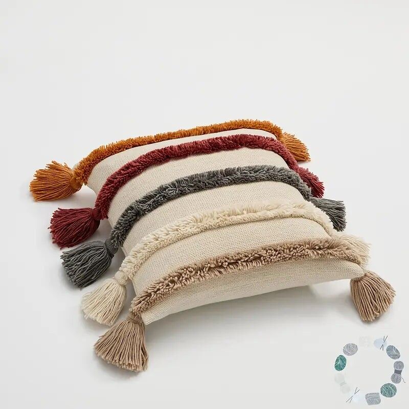 Knitted Tassel Pillow Cover - Decorative Throw Pillowcase for Home Decor