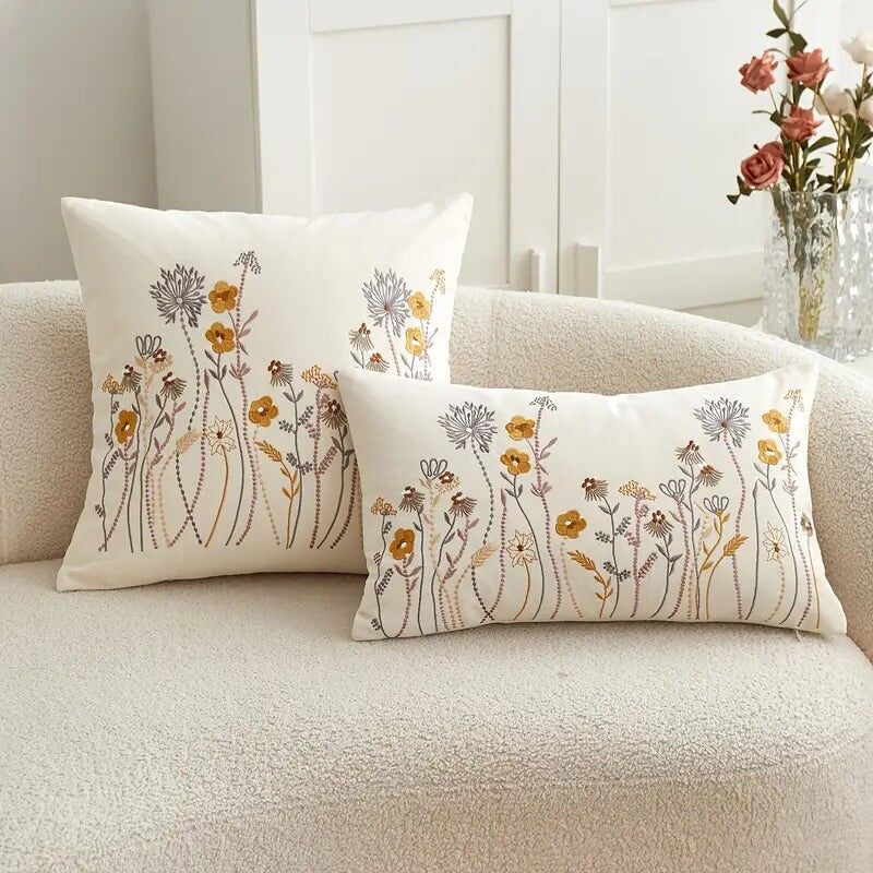 Federa per cuscino floreale ricamata - Decorazione per la casa in poliestere intrecciato