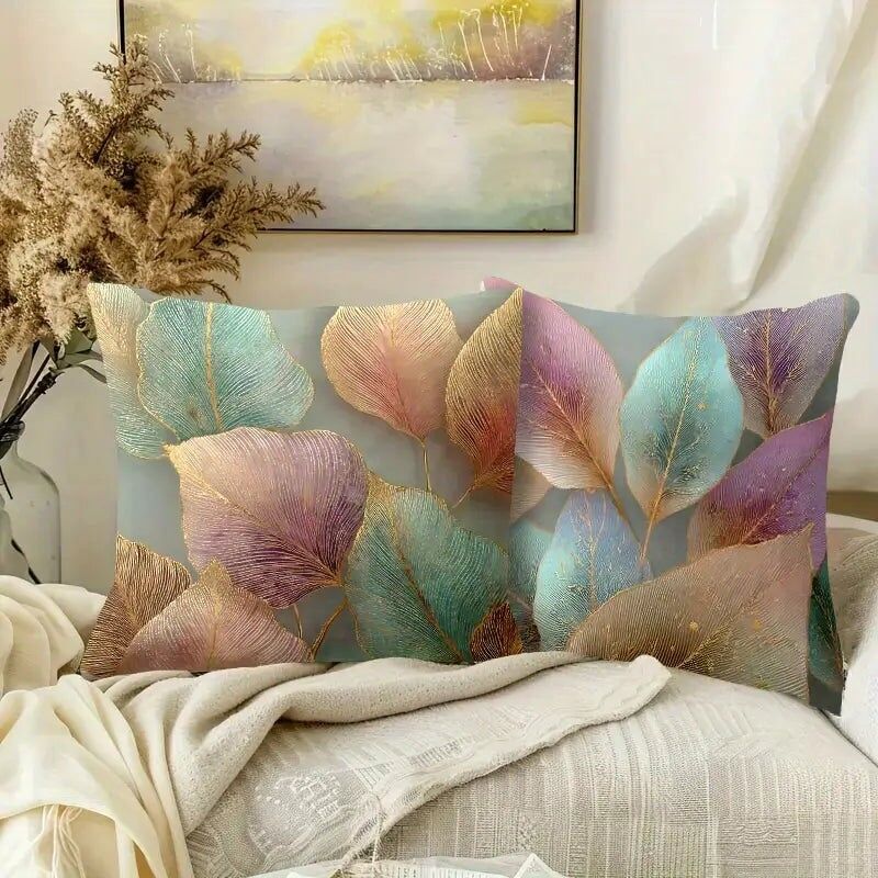Teal Leaf Pillow Covers 4-Piece Set - Sofa Throw Cushion Cases