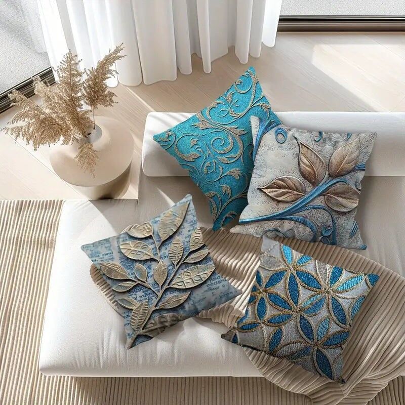 Golden Pattern Pillow Covers 18x18 - Soft Plush Decorative Cushion Cases