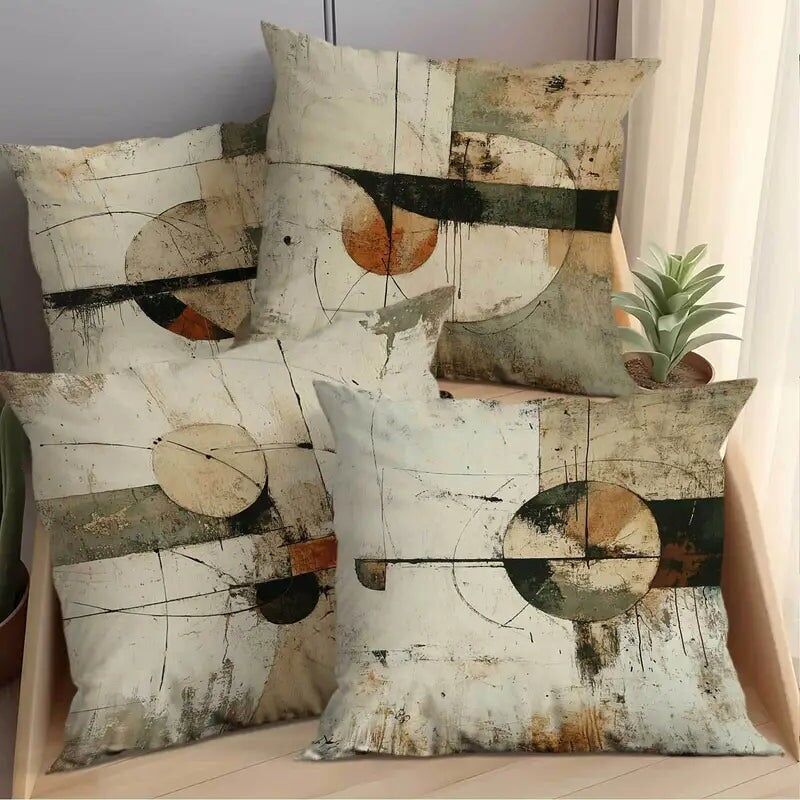 Abstract Throw Pillow Covers 4-Pack - Soft Flannel, 18x18, Washable