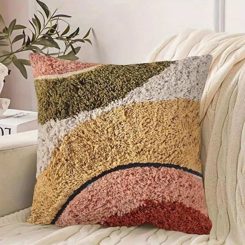Earthy Abstract Chenille Pillow Cover - Soft Plush Decorative Cushion