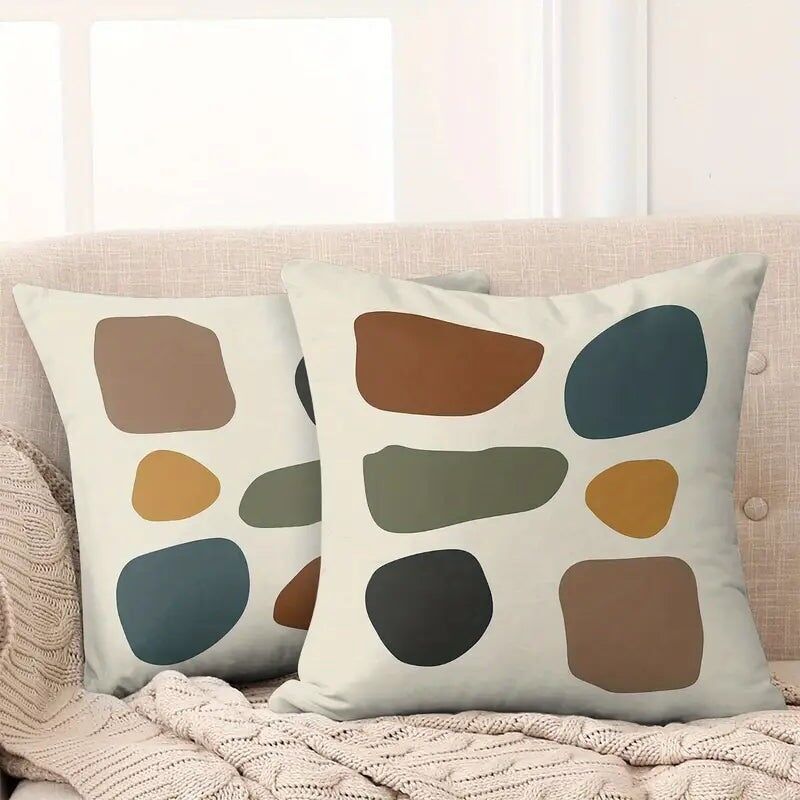 Geometric Pillow Covers 18x18 - Teal, Olive, Mustard - Modern Decor