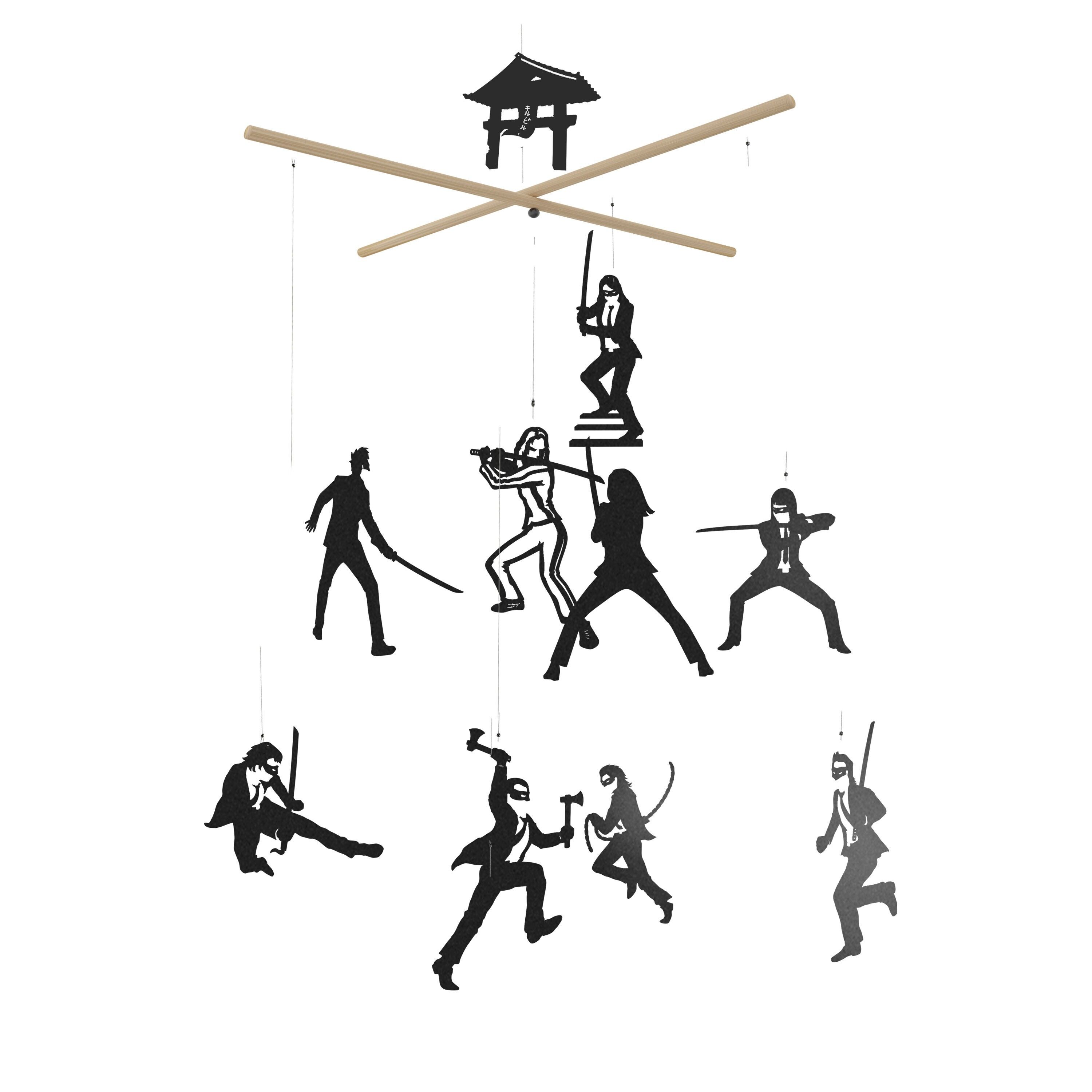 Móvil colgante decorativo Kill Bill – plástico troquelado con láser y varillas de bambú